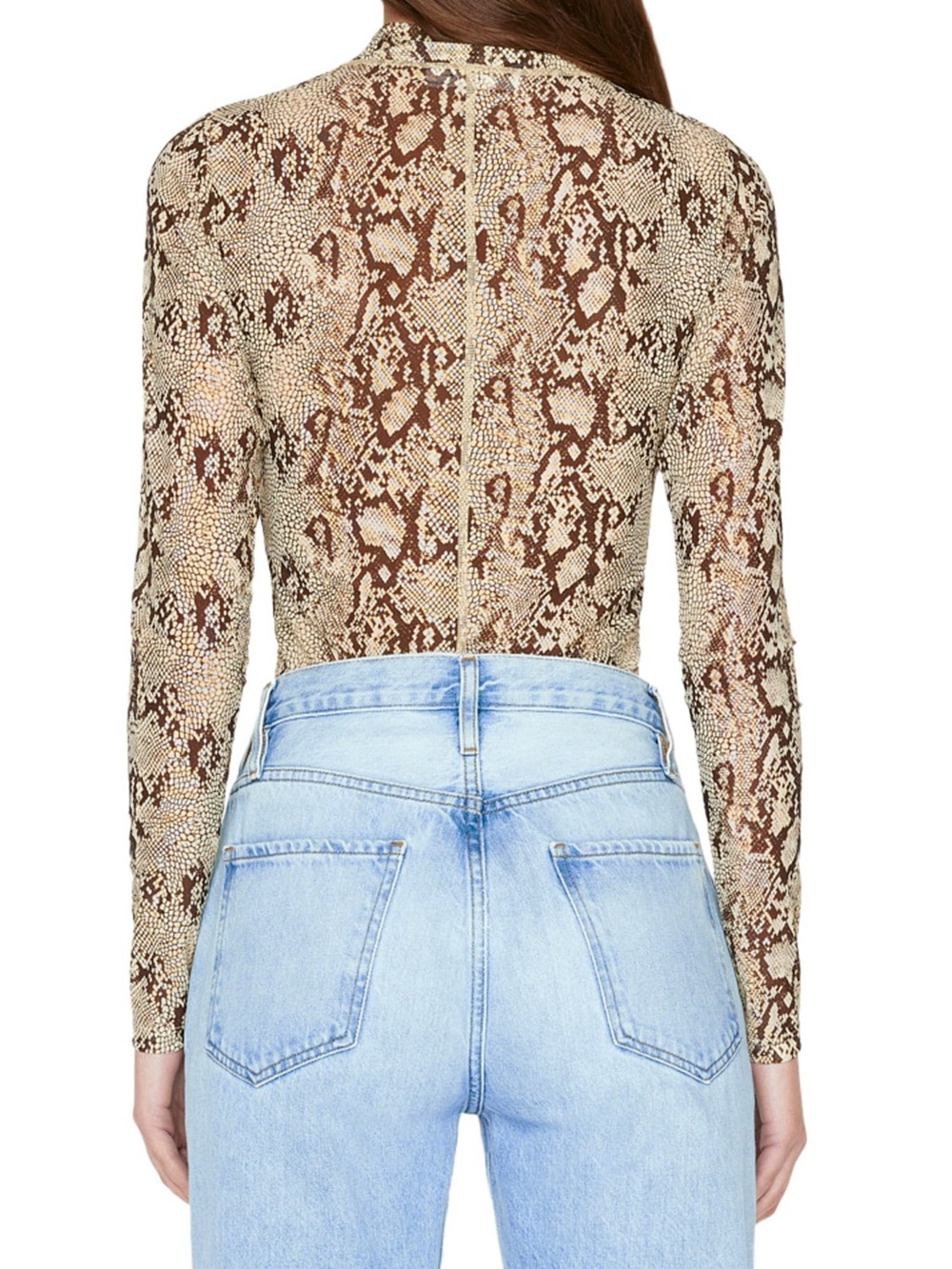 FRAME Snakeskin Print Mesh Mock Neck Top Medium NWT $158 - Picture 4 of 4